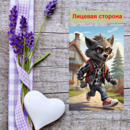 Мини открытка - карточка &quot;Волк - модник&quot;, бирка для подарков, односторонние, 20 шт