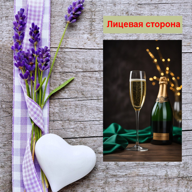 Мини открытка - карточка "Бокал шампанского", бирка для подарков, односторонние, 20 шт - Артикул 210175