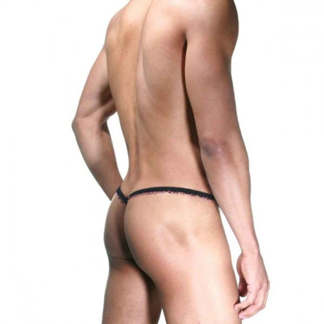 Розово-черные трусы-стринги с рюшей - Артикул 320375