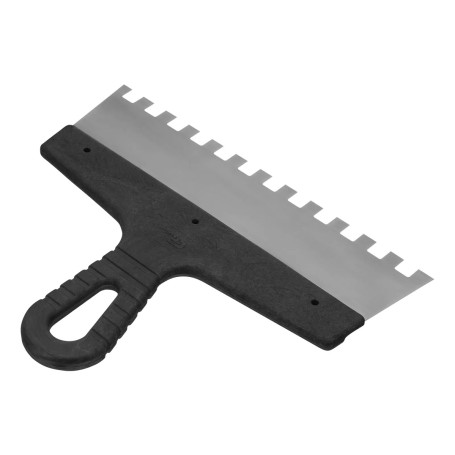 Шпатель из нержавеющей стали, 250 мм, зуб 10 х 10 мм, пластмассовая ручка - Артикул 8550011