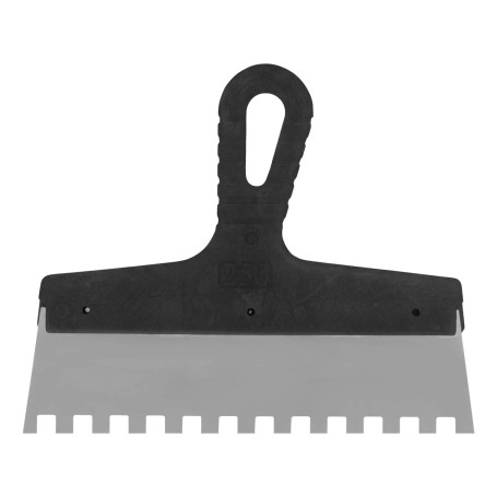 Шпатель из нержавеющей стали, 250 мм, зуб 10 х 10 мм, пластмассовая ручка - Артикул 8550011