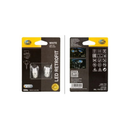 Лампа автомобильная светодиодная W5W, 12V, 1Вт, W2.1x9.5d, 4000K, LED RETROFIT, HELLA - 2 шт