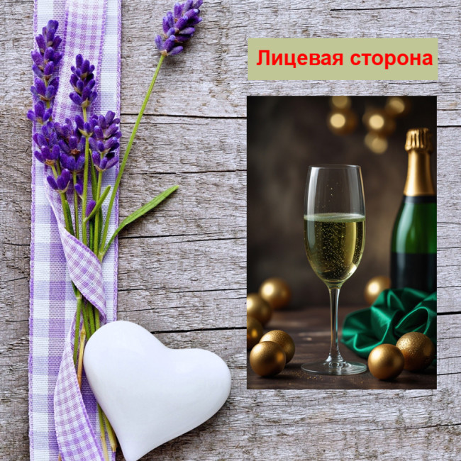 Мини открытка - карточка "Фужер с шампанским", бирка для подарков, односторонние, 20 шт - Артикул 210176