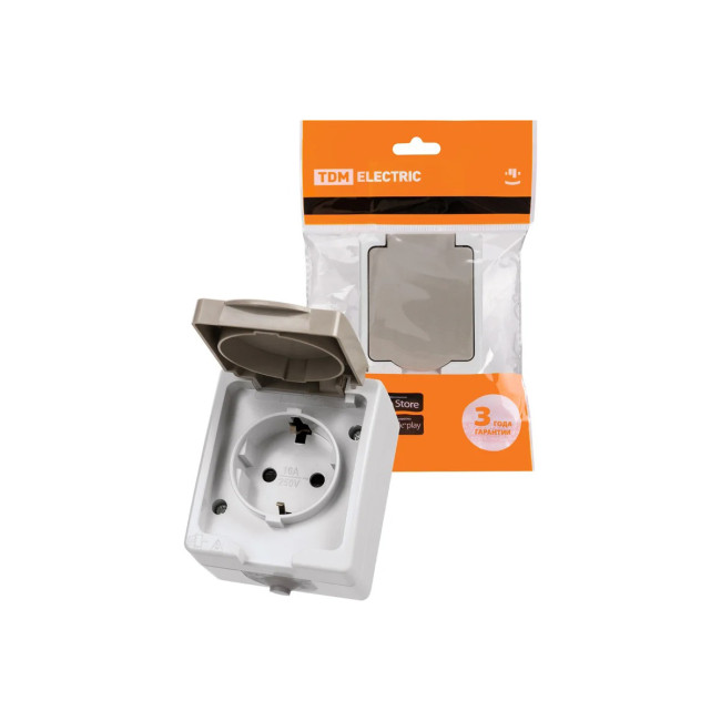 Розетка 2П+З открытой установки IP54 16А "Вуокса" TDM - Артикул SQ1803-0007 Розетка 2П+З открытой установки IP54 16А "Вуокса" TDM - Артикул SQ1803-0007