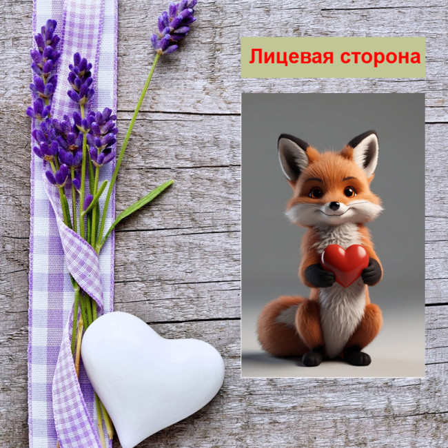 Мини открытка - карточка "Милый лисенок с сердечком", бирка для подарков, односторонние, 20 шт - Артикул 210040