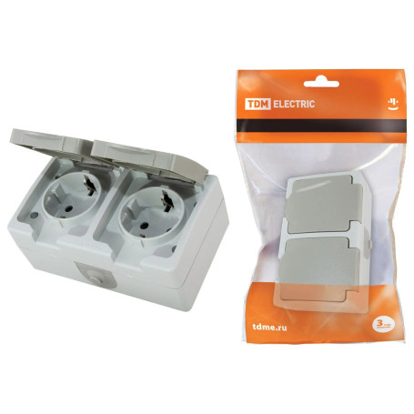 Розетка двойная 2П+3 (горизонтальная) открытой установки IP54 16А &quot;Вуокса&quot; TDM - Артикул SQ1803-0008