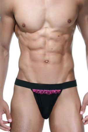 Черные трусы-танга с розовой рюшей - Артикул 403591