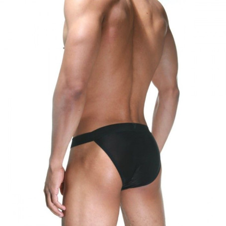 Черные трусы-танга с розовой рюшей - Артикул 403591