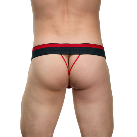 Мужские красно-черные лаковые трусы-стринги - Артикул 424824