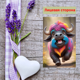 Мини открытка - карточка &quot;Цветной бык&quot;, бирка для подарков, односторонние, 20 шт