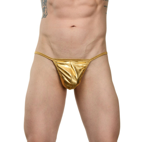 Мужские золотистые трусы-стринги - Артикул 424838