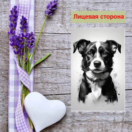 Мини открытка - карточка "Милый черно-белый пес", бирка для подарков, односторонние, 20 шт