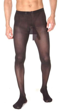 Плотные полупрозрачные мужские колготы с интимным доступом - Артикул 354264