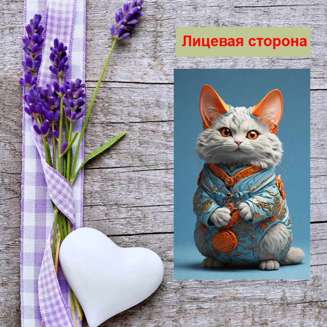 Мини открытка - карточка "Модная кошка в халате", бирка для подарков, односторонние, 20 шт - Артикул 210079