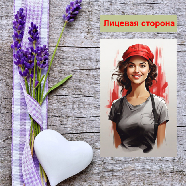 Мини открытка - карточка "Яркая девушка в красной кепке", бирка для подарков, односторонние, 20 шт - Артикул 210037