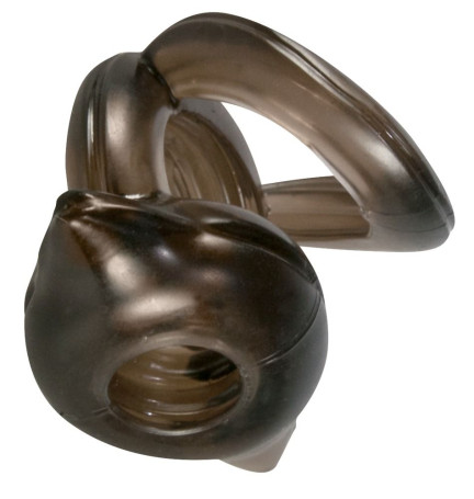 Черное эрекционное кольцо с петлёй для мошонки Bad Kitty - Артикул 52320