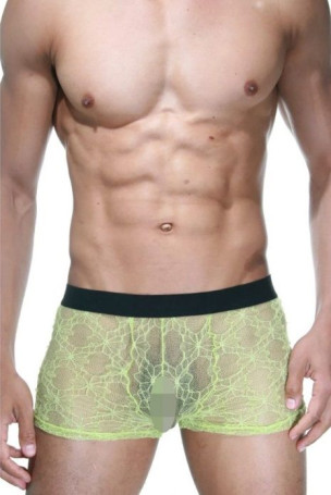 Черно-лаймовые трусы-боксеры из кружева - Артикул 409140