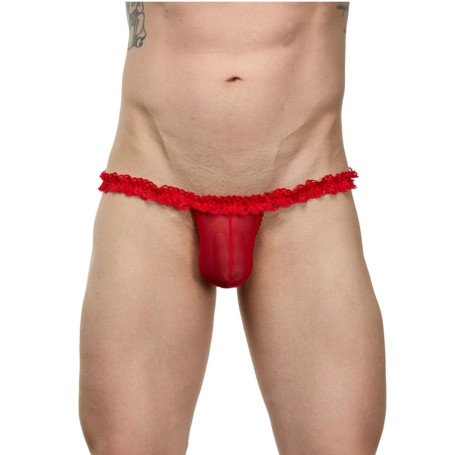 Мужские красные трусы-тонги на кружевном поясе - Артикул 425193