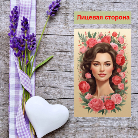 Мини открытка - карточка "Милая девушка в цветах", бирка для подарков, односторонние, 20 шт - Артикул 210065