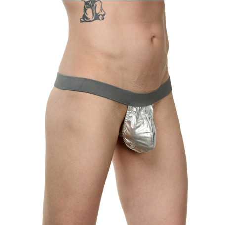 Мужские серебристые трусы-стринги - Артикул 425201