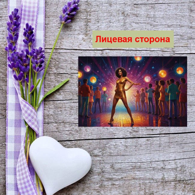 Мини открытка - карточка "Танец на дискотеке 80-х", бирка для подарков, односторонние, 20 шт - Артикул 210151