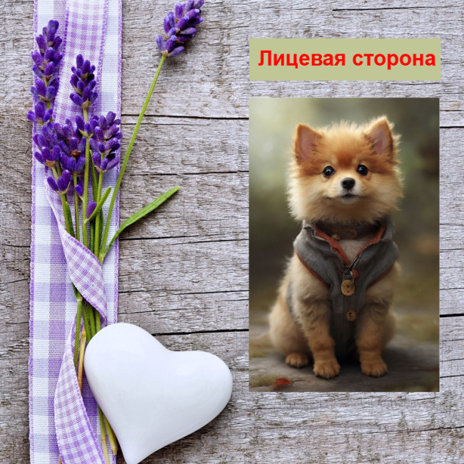 Мини открытка - карточка "Собачка в жилетке", бирка для подарков, односторонние, 20 шт - Артикул 210042