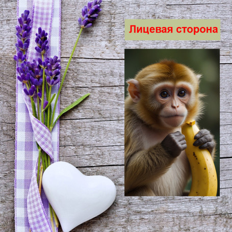 Мини открытка - карточка "Обезьянка с бананом", бирка для подарков, односторонние, 20 шт - Артикул 210157