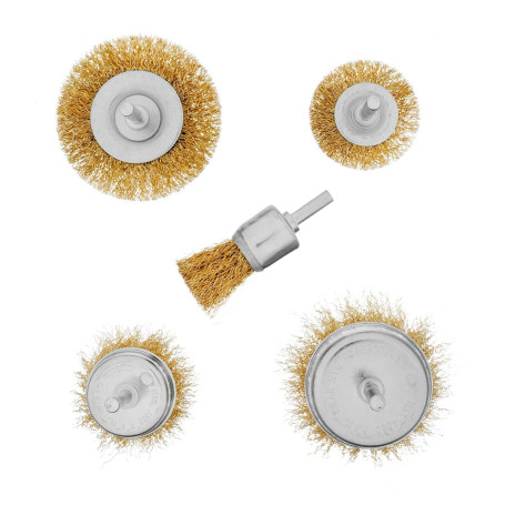 Набор щеток для дрели, 5 шт, 2 плоские, 50-75 мм, 3 &quot;чашки&quot;, 25-50-75 мм, со шпильками - Артикул 7449211