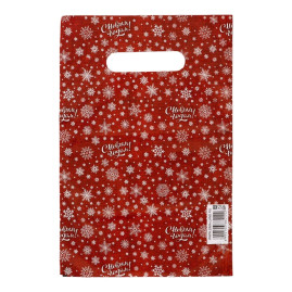 Красный подарочный новогодний пакет с вырубной ручкой (20х30 см)