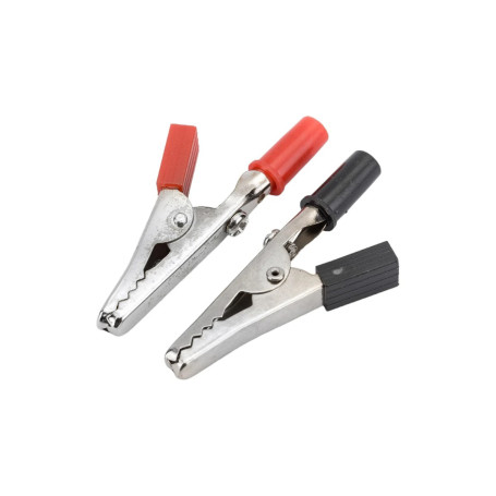 Зажим приборный &quot;крокодил&quot; 55мм красный+чёрный 5А - Артикул 16-0010