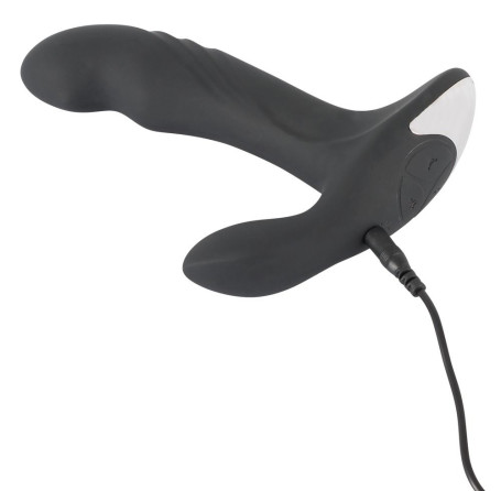 Черный вибромассажер простаты с функцией римминга Plug with Perineum Stimulator - 16,6 см. - Артикул 137466