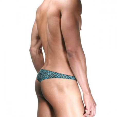 Голубые трусы-тонги с леопардовым принтом - Артикул 409464