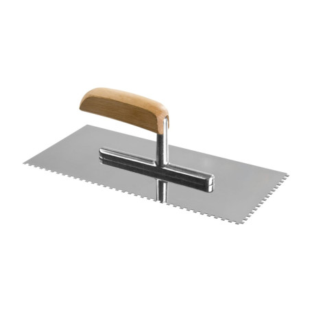 Гладилка из нержавеющей стали, 280 x 130 мм, деревянная ручка, зуб 4x4 мм - Артикул 10101047