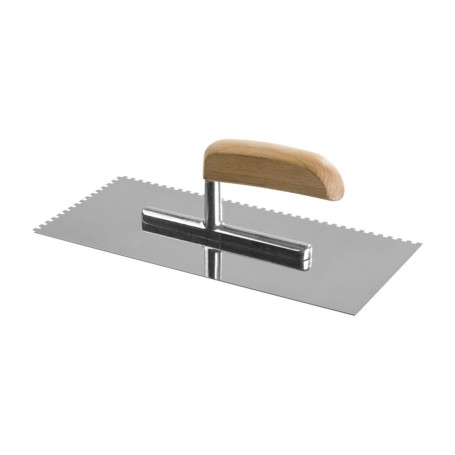 Гладилка из нержавеющей стали, 280 x 130 мм, деревянная ручка, зуб 4x4 мм - Артикул 10101047