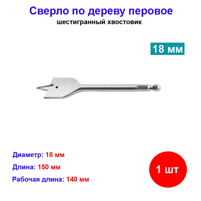 Сверло перовое по дереву 18 мм, длина 152 мм 70410 - Артикул 7041011