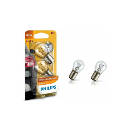Лампа автомобильная накаливания P21/5W, 12V, 21/5Вт, BAY15d, PHILIPS - 2 шт - Артикул 12499B2_PHI