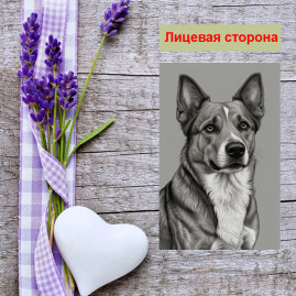 Мини открытка - карточка "Пес на сером фоне", бирка для подарков, односторонние, 20 шт