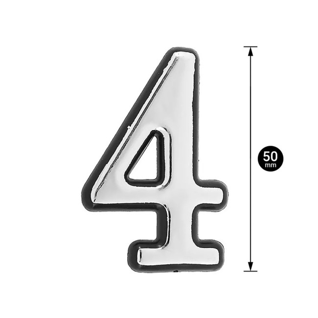 Цифра дверная 4, пластик, хром - Артикул 509511 Цифра дверная 4, пластик, хром - Артикул 509511