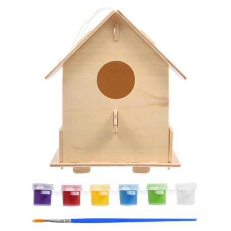 Кормушка для птиц 12,5 x 12,5 x 16 см, сборная, деревянная, с красками и кисточкой - Артикул 216289