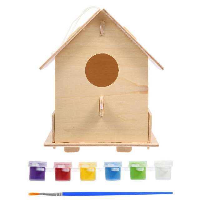 Кормушка для птиц 12,5 x 12,5 x 16 см, сборная, деревянная, с красками и кисточкой - Артикул 216289 Кормушка для птиц 12,5 x 12,5 x 16 см, сборная, деревянная, с красками и кисточкой - Артикул 216289