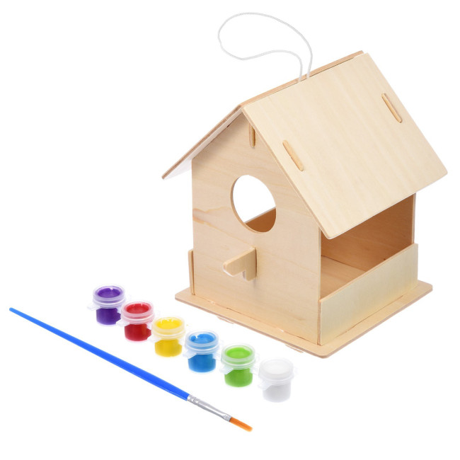 Кормушка для птиц 12,5 x 12,5 x 16 см, сборная, деревянная, с красками и кисточкой - Артикул 216289 Кормушка для птиц 12,5 x 12,5 x 16 см, сборная, деревянная, с красками и кисточкой - Артикул 216289