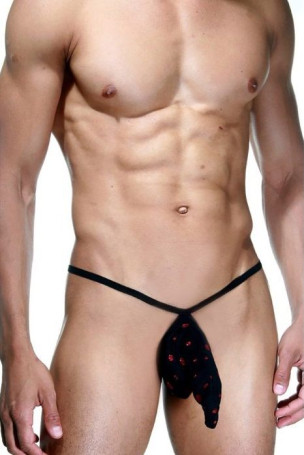 Мужские черно-красные стринги-мешочек - Артикул 409545