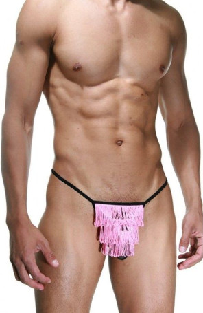 Черные трусы-стринги с розовой бахромой - Артикул 409552