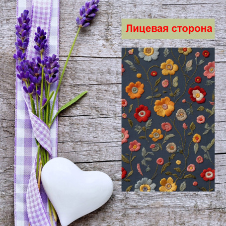 Мини открытка - карточка "Вышивные цветы", бирка для подарков, односторонние, 20 шт - Артикул 210013