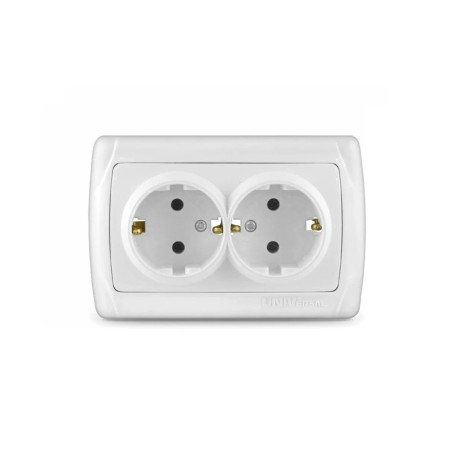 Розетка двухмесная &quot;universal&quot; серия &quot;лилия&quot; с/з, с/у, 16а, 220в, белая (еврослот) - Артикул Л0128