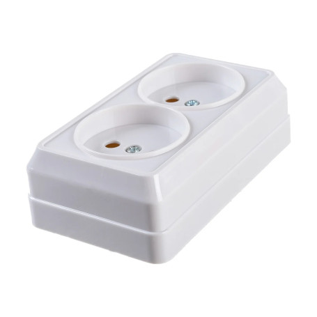 Розетка двухмесная, без заземления, открытой установки, белая, 10А, IEK ОКТАВА, РС22-2-ОБ - Артикул ERO20-K01-10-DC