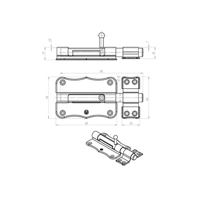 Задвижка накладная ЗТ-2-85 - Артикул 9151611 Задвижка накладная ЗТ-2-85 - Артикул 9151611