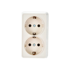 Розетка двухмесная, с заземлением, открытой установки, бежевая, 16А, IEK ОКТАВА, РС22-3-ОКм