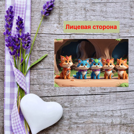 Мини открытка - карточка &quot;Пять котов с кулонами&quot;, бирка для подарков, односторонние, 20 шт