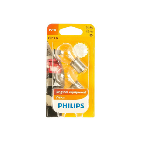 Лампа автомобильная накаливания P21W, 12V, 21Вт, BA15s, PHILIPS - 2 шт - Артикул 12498B2_PHI